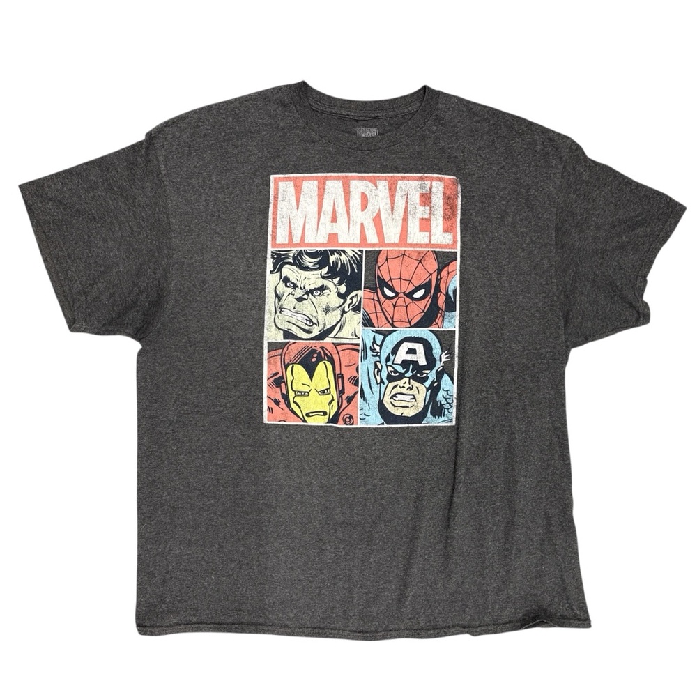 Marvel Men's Short Sleeve Graphic Tee - Charcoal with Red, Yellow, Blue Print